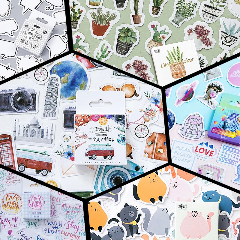 

Album van gogh Cat flower cactus plant sticker scrapbooking Vintage travel DIY paper pack seal label diary bullet journal 1T828