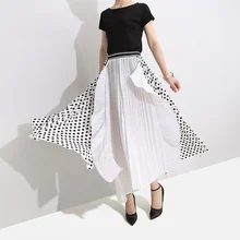 Дизайнерские Модные женские юбки в горошек с принтом пэчворк белый черный уличная Офисная Женская плиссированная высокая Талия Длинные юбки плюс размер