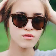 Круглые деревянные бамбуковые поляризованные солнцезащитные очки для мужчин и женщин, прозрачный кожаный чехол