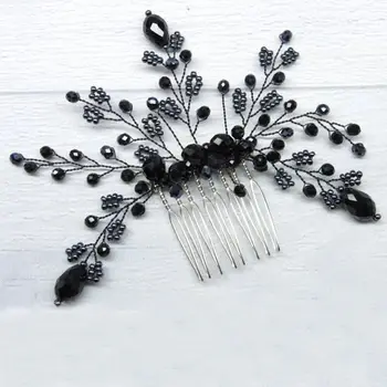 

New Arrival Black Crystal Hair Combs Wedding Hair Accessories Bridal Women Head Decoration Tiara Handmade Ornament For Girl