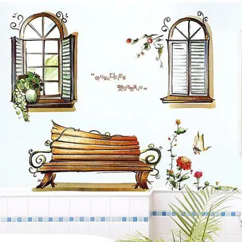 

New DIY Home Decoration Wall Sticker Pastoral False Window Bench Flower Wall Stickers for Living Room Study Room Wall Decor
