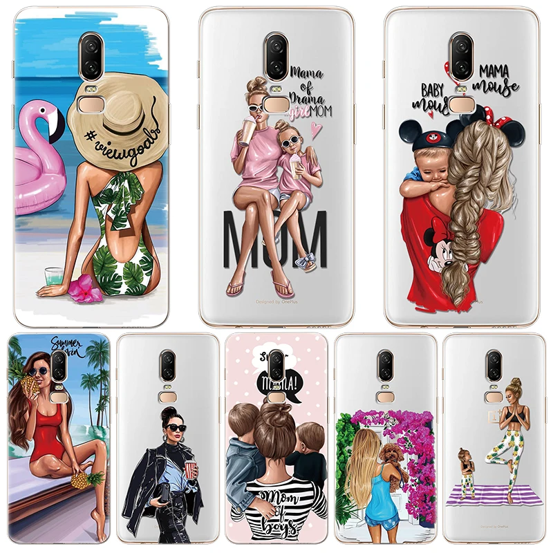 

Black Brown Hair Cover Case For Oneplus 5 3 6T 6 Fundas Baby Mom Girl Fashion Cool For One Plus 5T Phone Case TPU Rubber Luxury