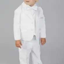 Новое поступление, Белый детский смокинг из Германии на двух пуговицах, деловые костюмы для начальной школы костюмы для выпускного вечера для мальчиков(куртка+ штаны+ жилет+ галстук) K: 695
