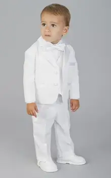 

New Arrival Two Button White Kids Tuxedos Handsome Primary Scholar Business Suits Boy Prom Suits (Jacket+Pants+Vest+Tie) K:695