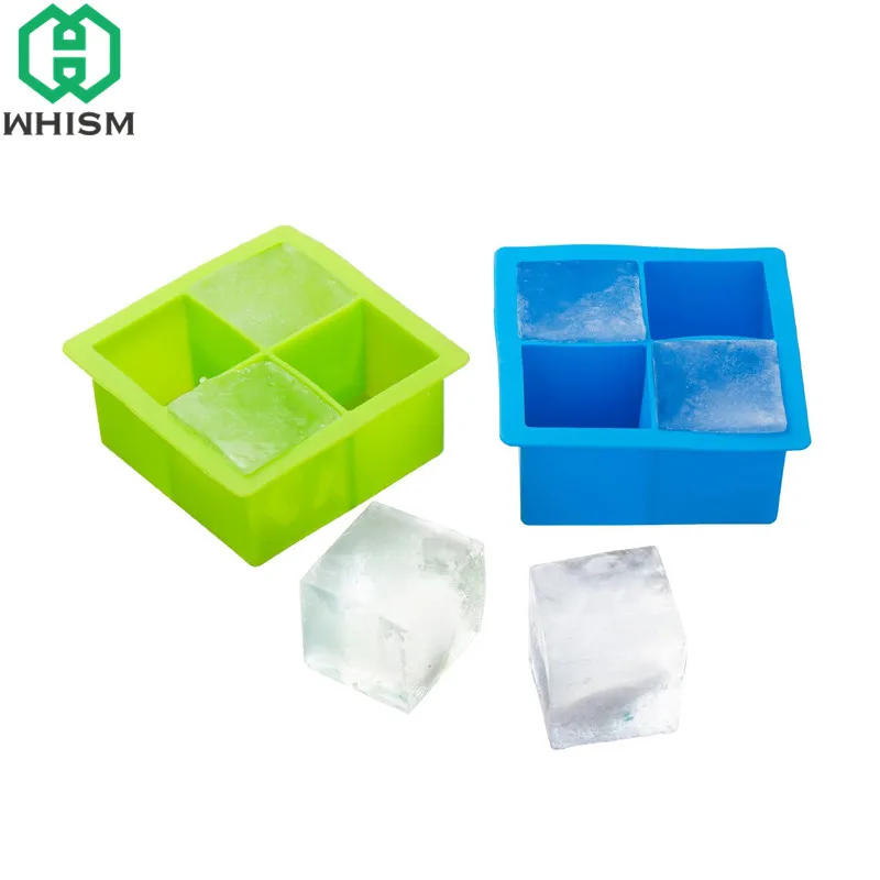 WHISM Large Size Silicone Ice Mold Square Ice Cube Tray 4 Holes Ice