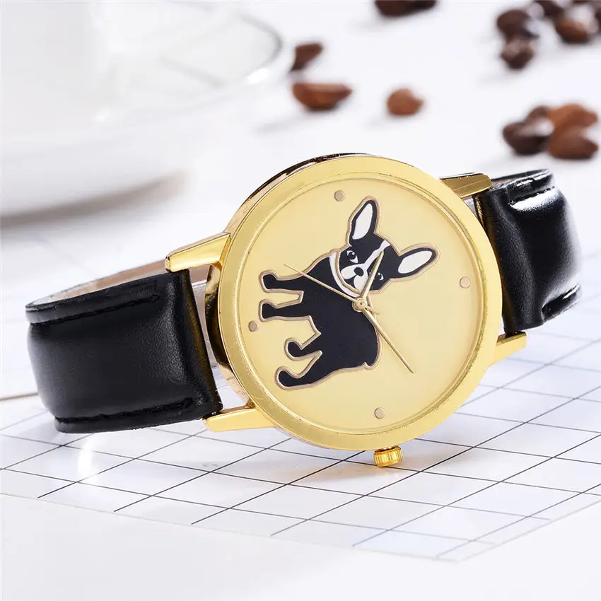 FanTeeDa женские кожаные часы с рисунком забавной собаки из нержавеющей стали Кварцевые наручные часы с Циферблатом Часы relogio Feminino подарок для женщин 3