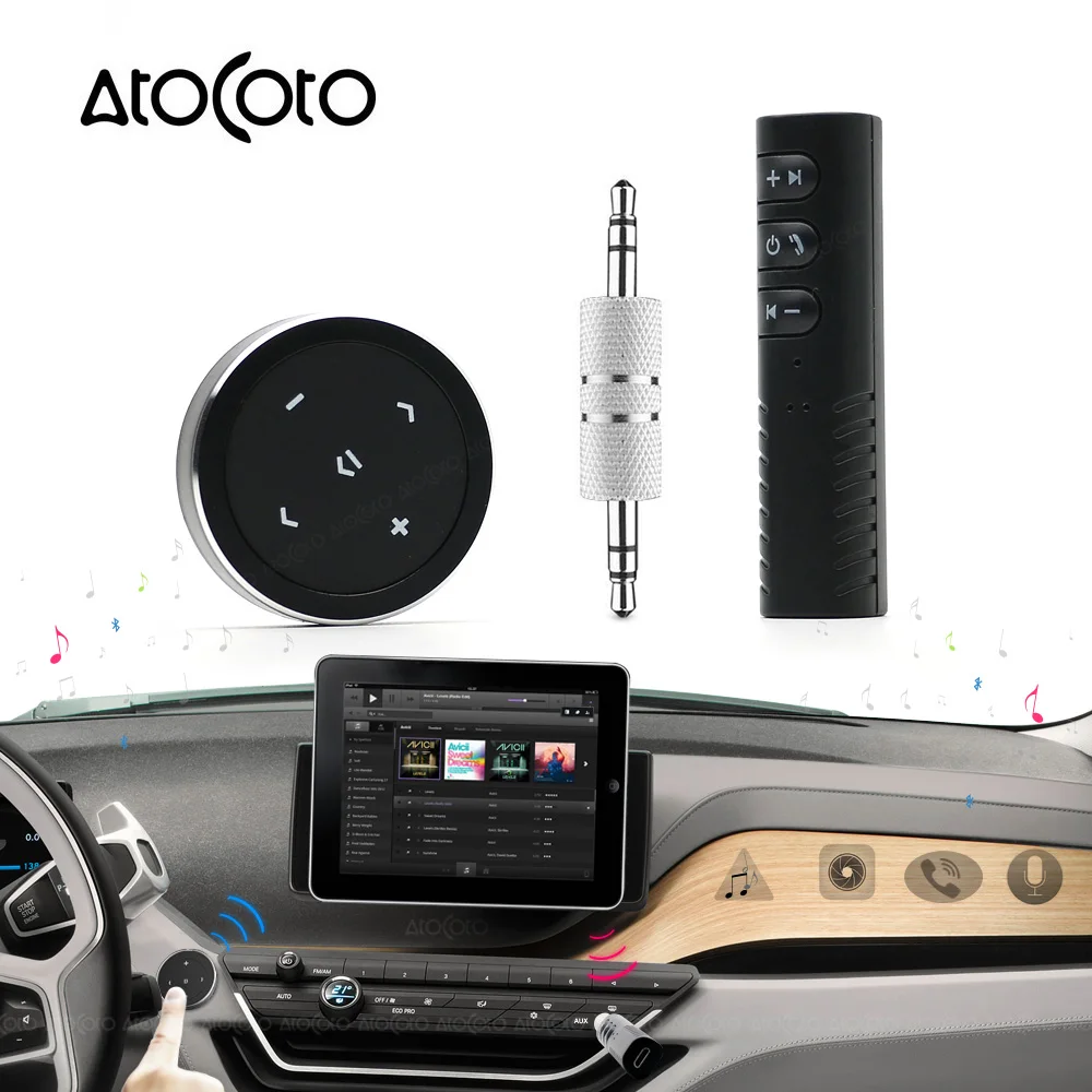 

Wireless Bluetooth Media Button Remote Control Car Motorcycle Steering Wheel Music 3.5mm Jack AUX Receiver Adapter Handsfree