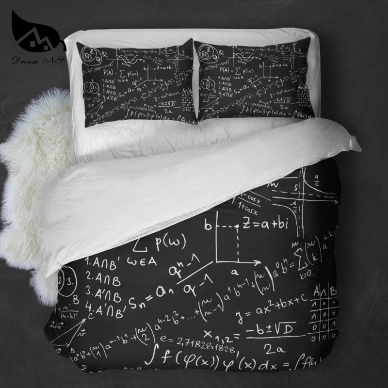 Черный комплект постельного белья с математическими уравнениями Dream NS Sci-fi, пододеяльник, наволочка, индивидуальный домашний текстиль