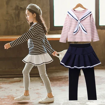 

Girls Clothing Sets Children Tracksuits 4-12y Cotton Baby Girls Clothes Costume for Kids Outfits Striped Tops + Skirts Leggings