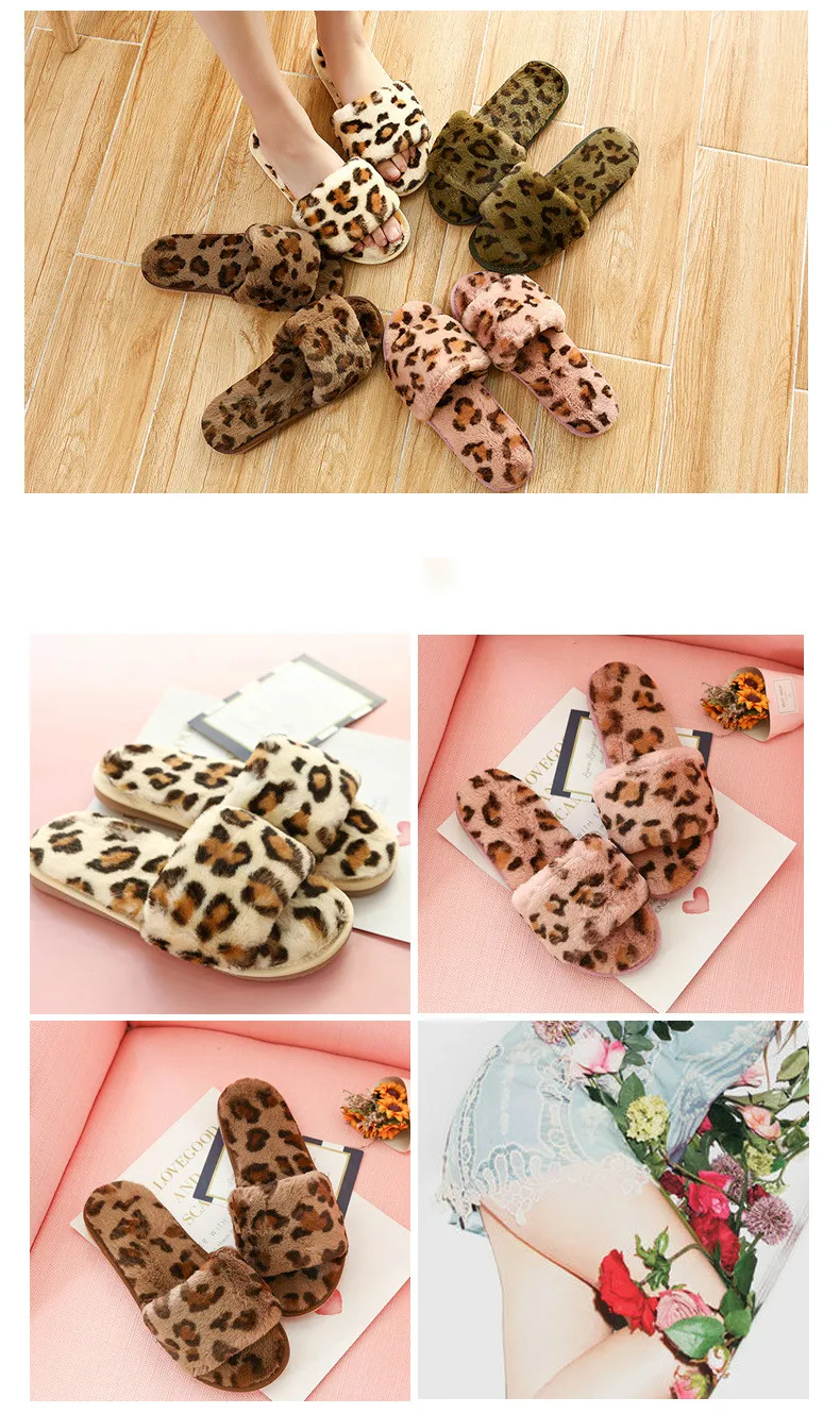 Осенне-зимние домашние тапочки с искусственным кроликом и леопардовым принтом; домашние тапочки для девочек; теплые тапочки; обувь для родителей и детей