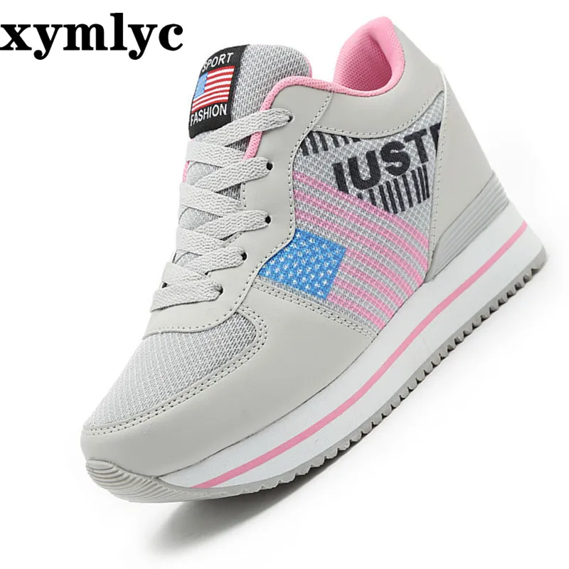 

Europe America new mesh breathable sneakers women's solid color round head shallow mouth casual thick bottom laceup single shoes