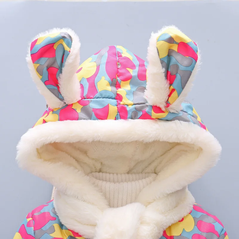 2 Bibihou Winter Cute Rabbit Baby Jacket Thick Cotton-Padded Baby Girl Outerwear Infant Baby Boys Parka Toddler Girls Snow Wear