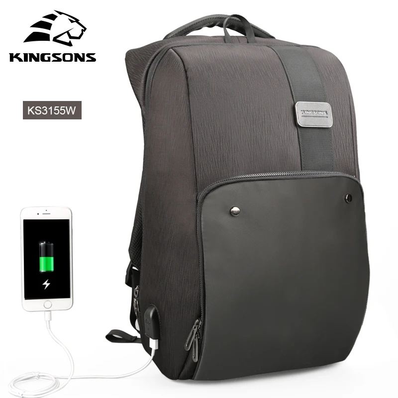

KINGSONS USB Port 15.6 Inch Waterproof Laptop Backpack for Men and Women Business Travel Computer Rucksack with Large Capacity