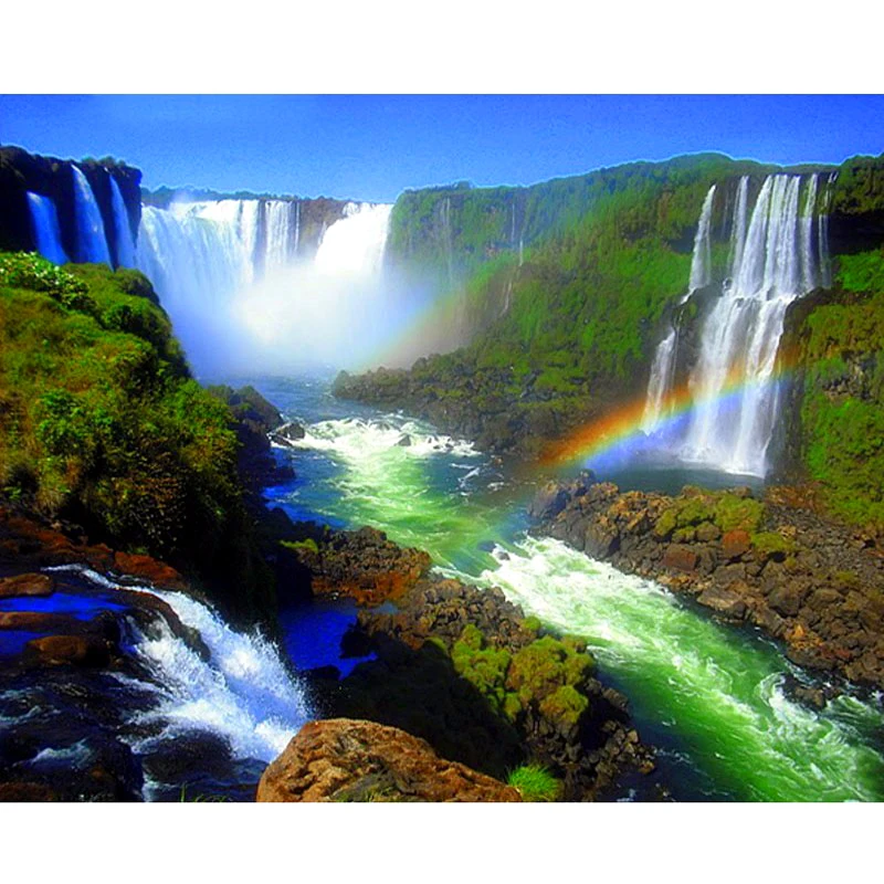 

Full Square/Round Drill 5D DIY Diamond Painting "Waterfall & Rainbow" 3D Embroidery Cross Stitch Mosaic Rhinestone Decor Gift