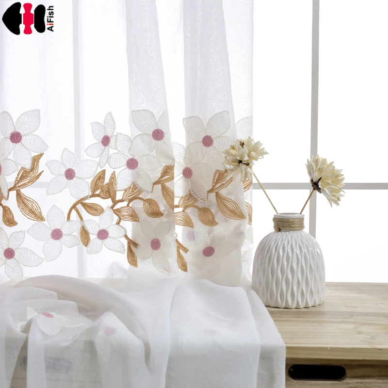Us 7 45 31 Off Blue Pink Kids Window Curtain For Baby Princess Bedroom Embroidery Peach Blossom Tulle Finished Cotton Polyester For Kids Wp016c In