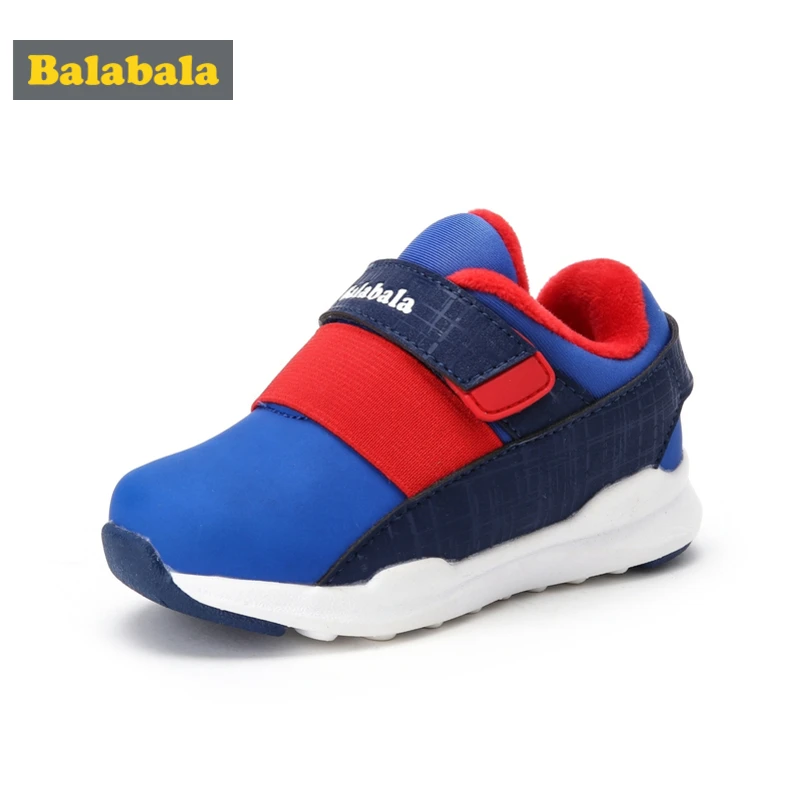 Balabala/кроссовки на флисовой подкладке для мальчиков с ремешком на липучке; повседневные кроссовки для маленьких мальчиков с контрастной деталью