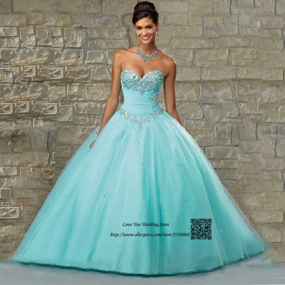 Vestidos de 15 Anos Cheap Quinceanera Dresses Gowns Mint Green Crystals
