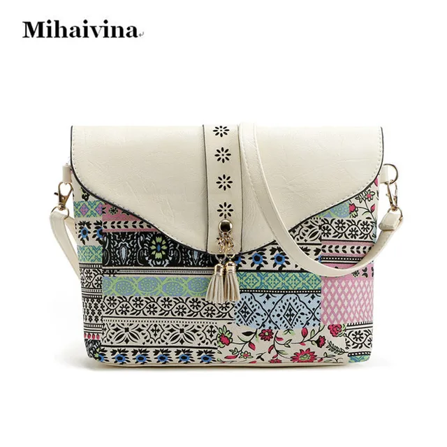 New Fashion Women Canvas Bags Retro Messenger Bag Shoulder New Fashion Women Canvas Bags Retro Messenger Bag Shoulder Tassel Flower Printed Crossbody