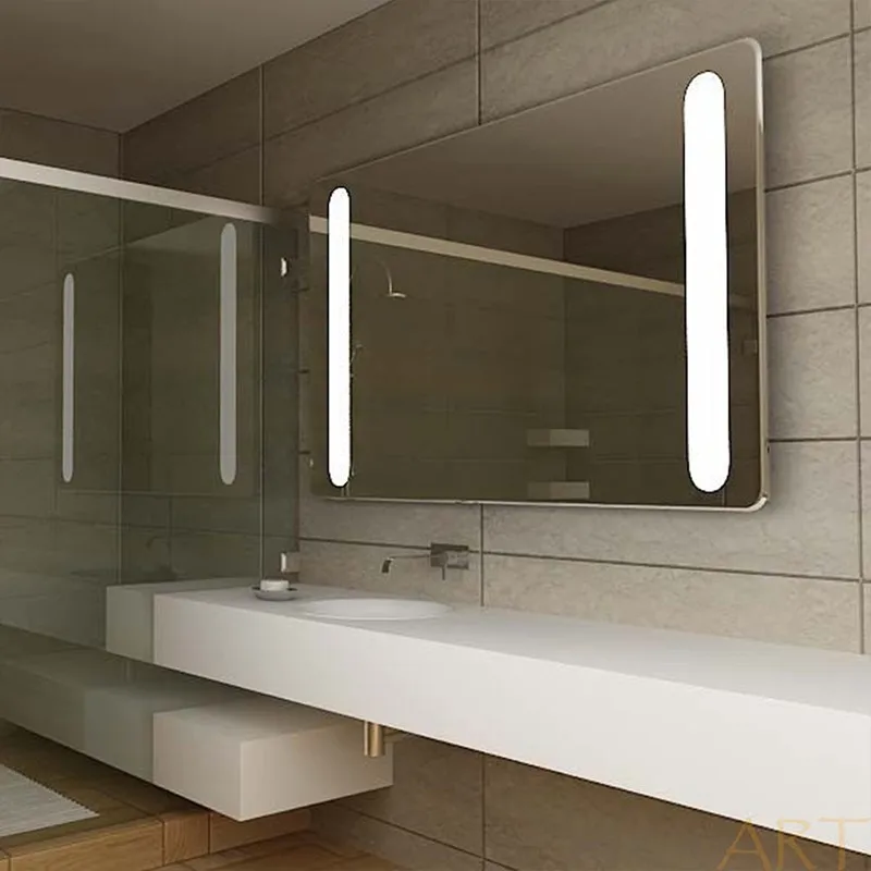 Led Illuminated Bathroom Sliver Mirror Anti Fog With Touch Aluminum Rectangle Led Illuminated Bathroom Mirror With Touch Sensor Switch