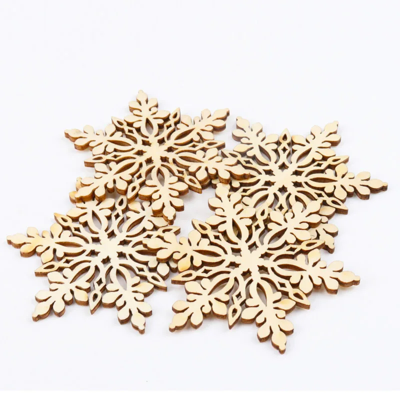

Natural Wooden Snowflake Pendant Craft Scrapbooking For Decoration Christmas Tree Handmade Sewing Home 80mm 5pcs