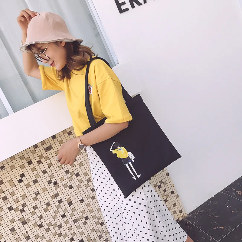

Women Canvas Shoulder Bags Cartoon Printing Characters Casual Girls Handbags Wild Fashion Students Shopping Bag Casual Tote