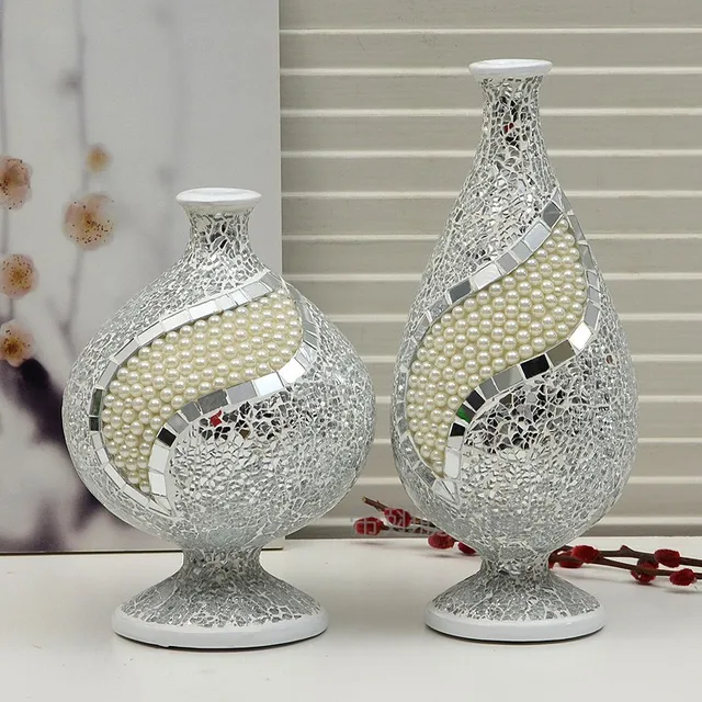 new brief quality resin broken glass pearl by hand vase decoration 2 piece set