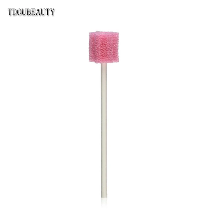 TDOUBEAUTY 100Pcs of Pink Disposable Sponge Swab for Oral Clinic