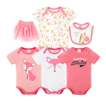 

2019 New Baby Girl Clothes Set 6 pcs/lot Cartoon Cotton Cute Animal Rompers roupa de bebes Short Sleeve Summer Newborn Jumpsuit