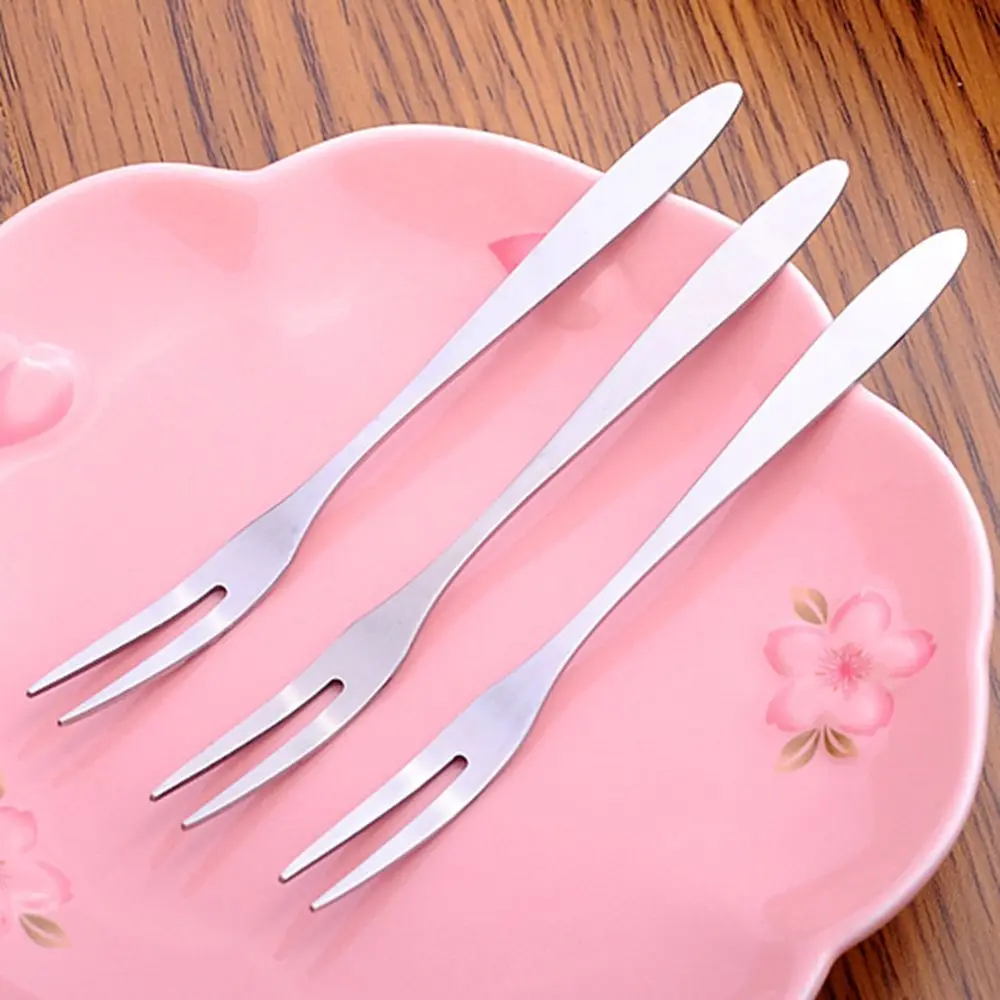 

1pc Fruit Fork Creative Stainless Steel Two Tooth Fashion Small Cake Dessert Fork