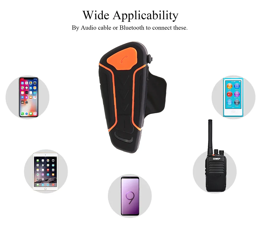 WT003 1000m Motorcycle Helmet Bluetooth Wireless Walkie Talkie