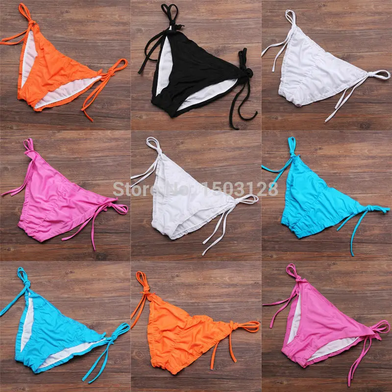 

Golf New Solid Brazillian String Bikini Bottom  Sexy Tie Side Ruched Back Thong Bottom Beach Sunbathing Swimwear