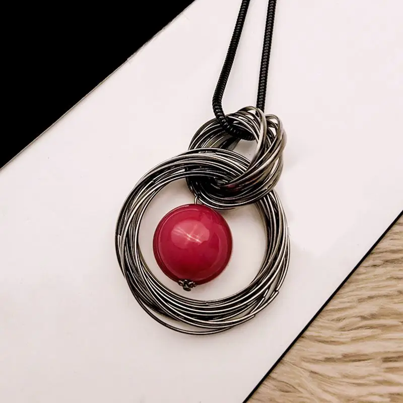 Океан красный жемчуг шар кулон длинное ожерелье новые круги имитация женское черное ожерелье-цепь Модные ювелирные изделия подарок