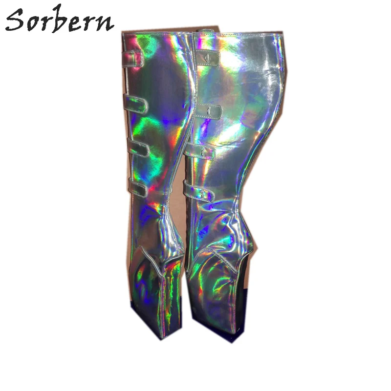 

Sorbern Exclusive Laser Silver Ballet Women Boots Gradient Colors Art Show Wedges Unisex Boot Knee High Custom Calf Lockable
