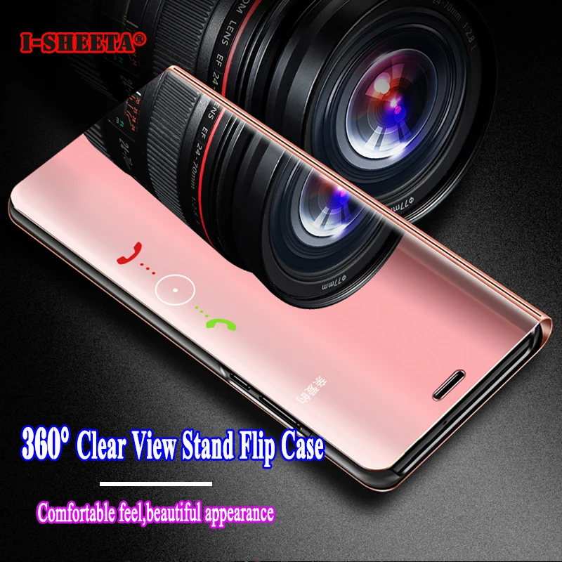

Shockproof 360 Full Protection Smart Plating Clear View Mirror Stand Hard Filp case for Huawei P9 P10 P20 P30 Plus Lite Cover