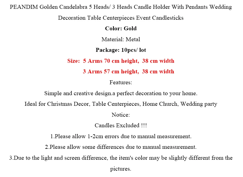 Арахисовый золотой канделябр 5 голов/3 голов подсвечник с подвесками свадебные украшения стола центральные события подсвечники
