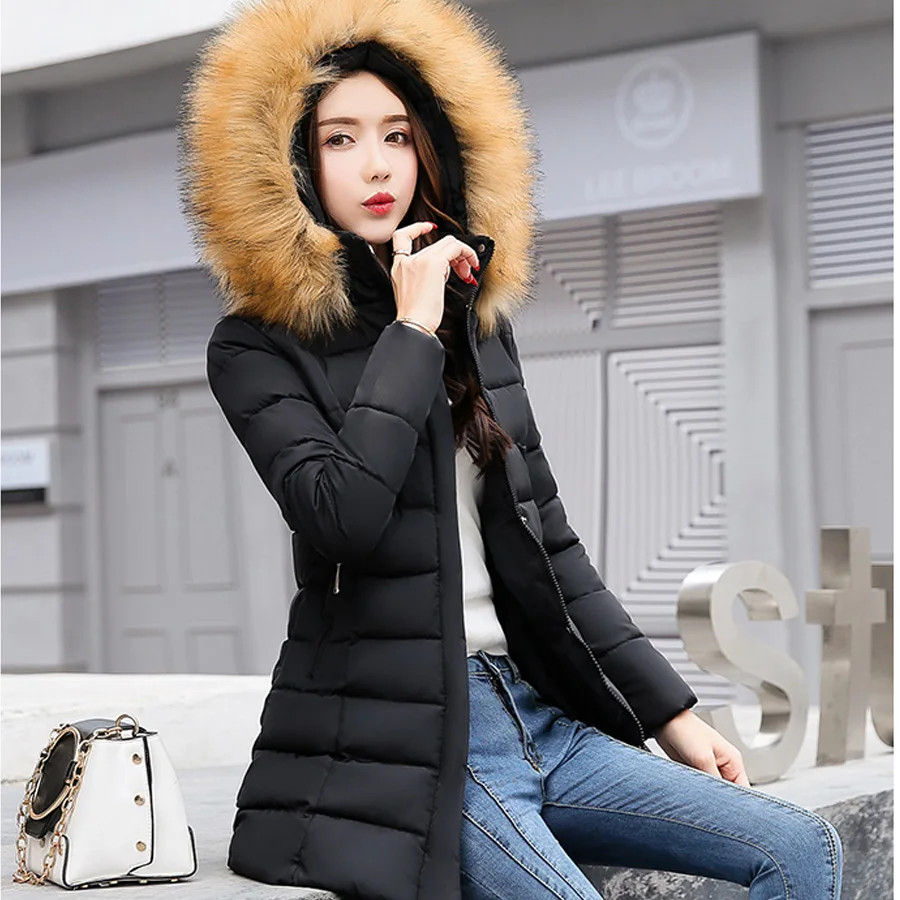 plus size winter coat women 2018 cotton-padded thick warm women jacket fur collar hooded medium-long outwear jaqueta feminia Coats