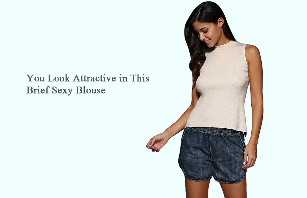 Sexy Round Neck Back Cross Rib Knitted Women Blouse