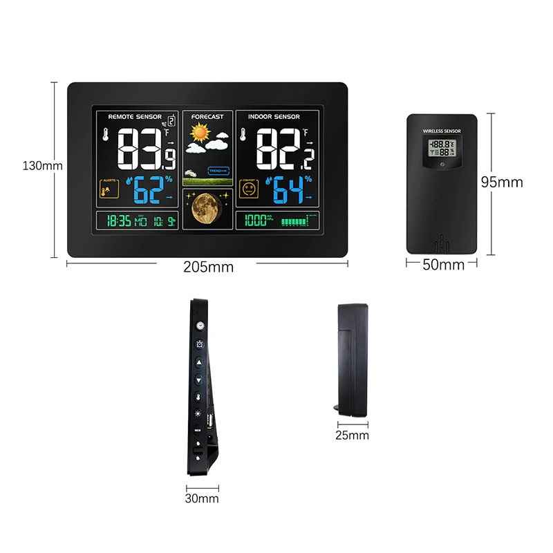 Koop 2 Outdoor Sensor Draadloze Weerstation Met Temperatuur Vochtigheid Display Weerbericht Rcc Snooze Wekker Kleurrijke Lcd