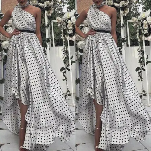 

Women's Summer Party Long Dress Halter Waistband Bridesmaid Formal Maxi Gown Big Wave Polka Dot Dress