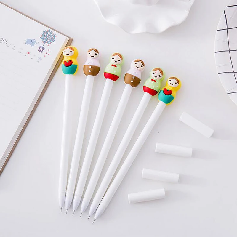 

10pcs/lot Lovely Russian Girl Doll Silicone Head Gel Pen Writing Signing Pens School Office Supply Student Stationery Gift