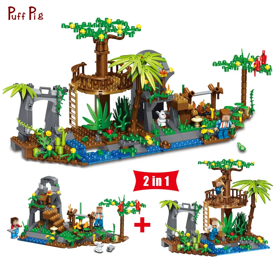 

2 In 1 Tree Forest Mini Village Building Blocks Animal Figures Compatible Legoed Minecraft City Enlighten Bricks Toys For Child