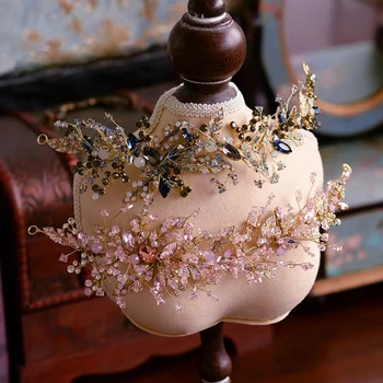 

Baroque Pink/Black Rhinestone Wedding Barrettes Soft Bridal Hairbands Wedding Hair Accessory Prom Headdress