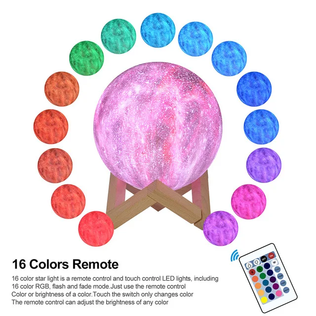 Прямая поставка; 15 см 3D печать задний фон луна ночь лампа звезды галактики красочный изменить сенсорный USB Перезаряжаемые светодиодный детский ночной Светильник для малышей и детей постарше - Испускаемый цвет: 16 Colors Remote