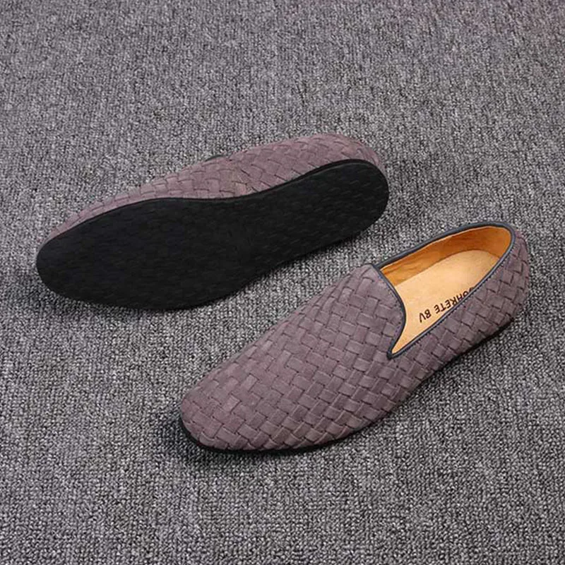 Горох Обувь ручной плетеные ткань плоский каблук Для мужчин Лоферы для вождения автомобиля весенние лодки