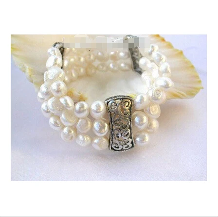 

Free shipping >>>>>>3row baroque 9mm bangle white freshwater pearls bracele