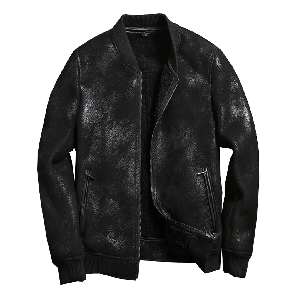 

Real Sheepskin Fur Coat Genuine Sheep Burst Crack Shearling Jacket Male Winter Jacket Black Men Fur Overcoat Extra Big Size 4XL