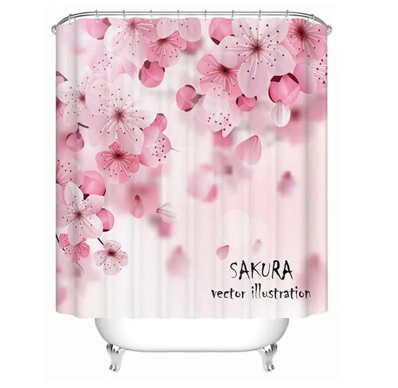 

Romantic Sakura Shower Curtain Waterproof Polyester Thickened Toilet Partition Curtain Bathroom Curtain with Hooks Home Decor