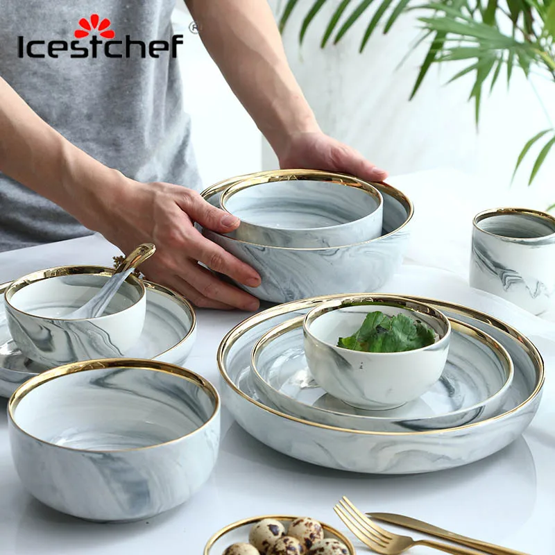 ICESTCHEF мраморная керамическая миска для десерта рисового супа тарелка ужина