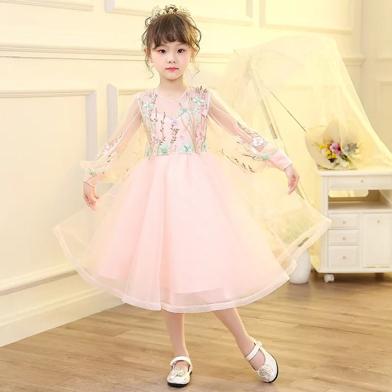 Pink Flower Girl Dresses for Wedding Hollow Out Long Sleeve Embroidery Princess Dress Ball Gowm Kids Pageant Dress for Birthday Pink Flower Girl Dresses for Wedding Hollow Out Long Sleeve Embroidery Princess Dress Ball Gowm Kids Pageant Dress for Birthday