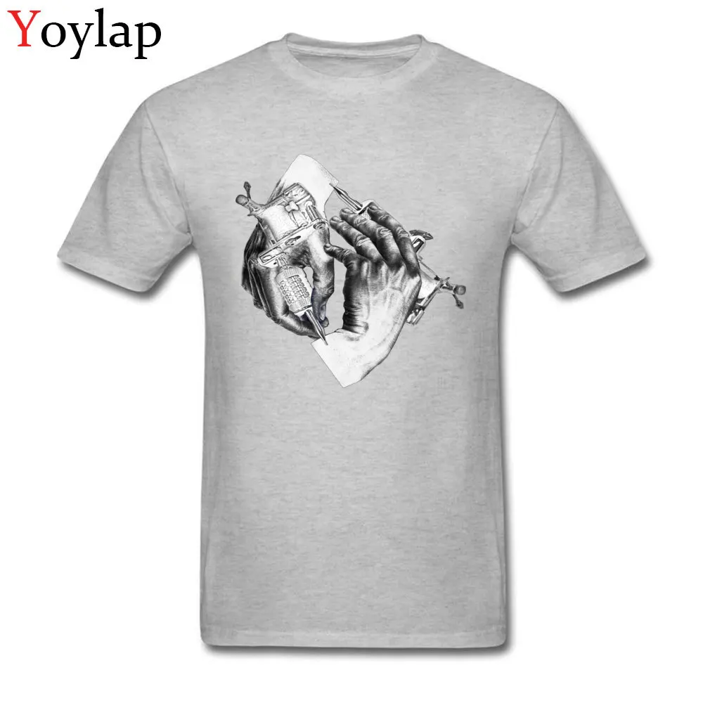 Casual Men Escher Tattoo T Shirt Wholesale Summer/Autumn Short Sleeve O-Neck All Cotton Tops Tees Funny Clothing Shirt grey